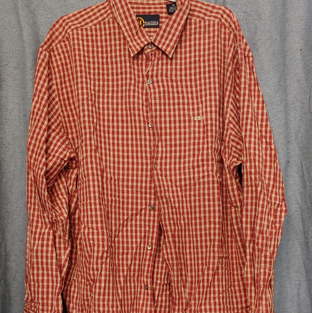 Nautica Co Checkered Red Dress Shirt